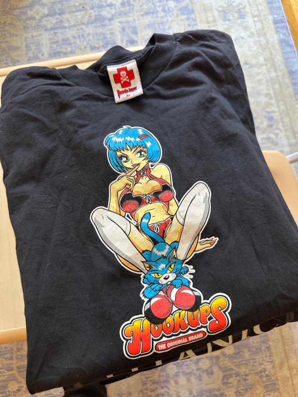 Vintage Hook-Ups Skateboards Kitty Girl Shirt Size XL Jeremy Klein 90s Black VTG